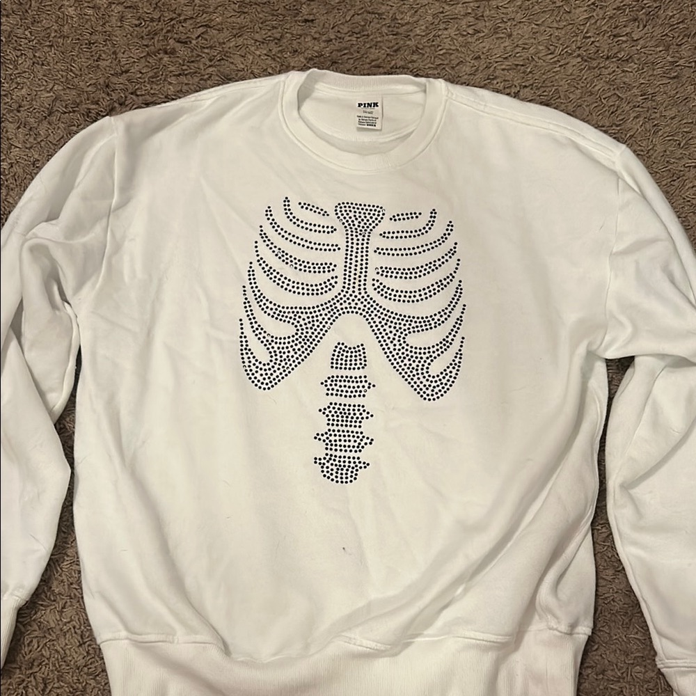 PINK Victoria's Secret White Crewneck Sweater with Graphic Design